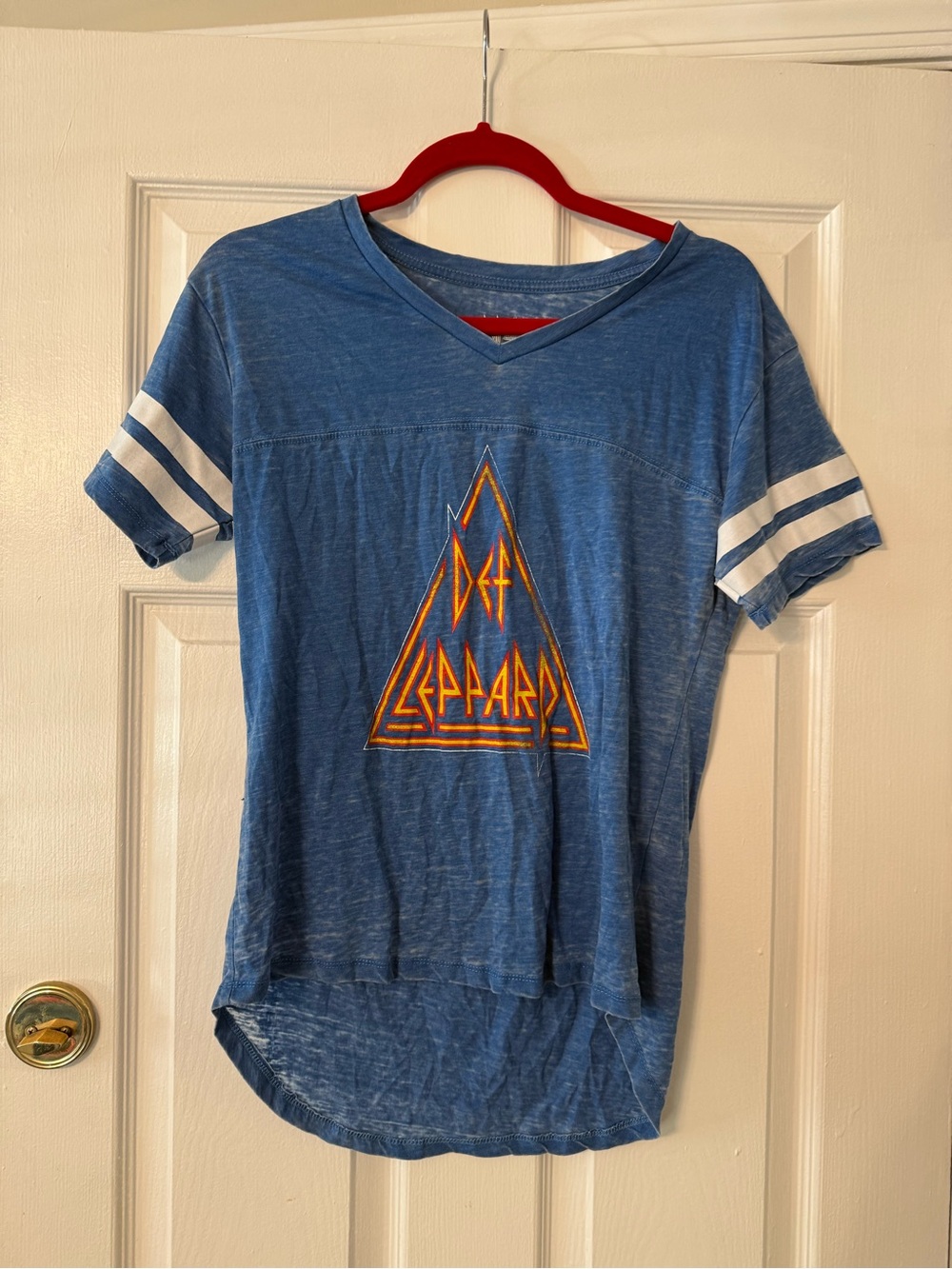 Def Leppard Blue V-Neck Short Sleeve Tee for Women